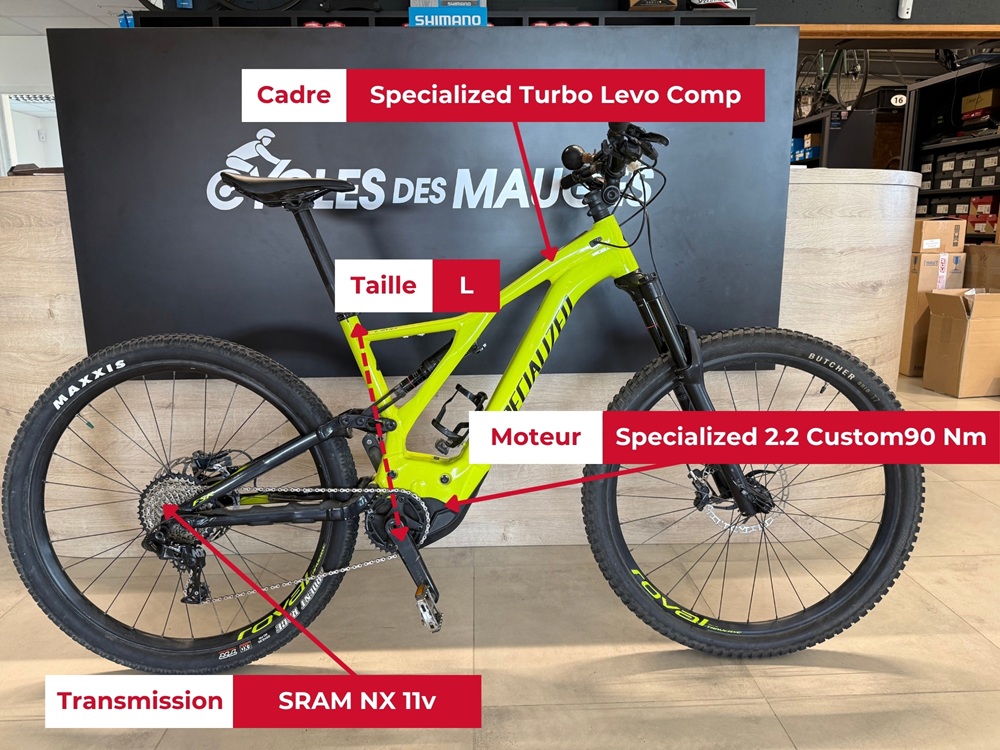 Specialized Turbo Levo Comp 2022 reconditionné chez Cycles des Mauges avec spécifications