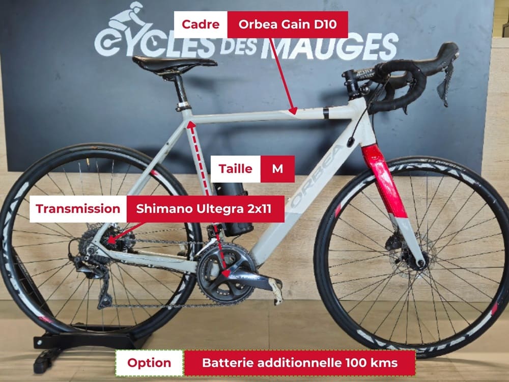 Vélo Orbea Gain D10 reconditionné chez Cycles des Mauges avec spécifications techniques