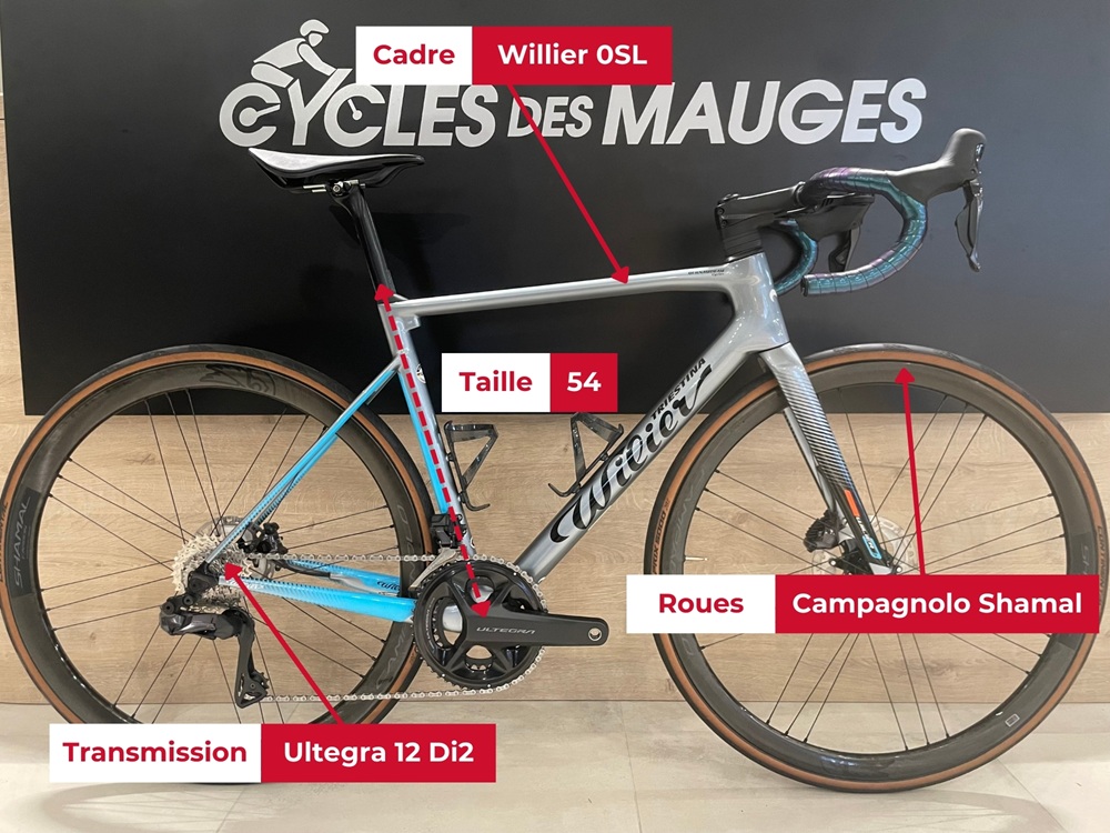 Vélo de route Willier 0SL reconditionné chez Cycles des Mauges avec spécifications techniques